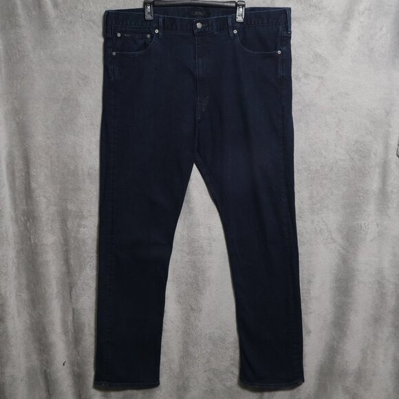 Polo Ralph Lauren Jeans Mens 42Tx36 Dark Blue Stretch Denim Straight Leg Classic - Picture 1 of 14